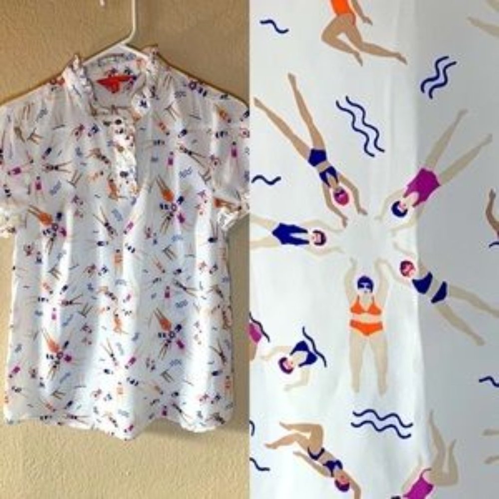 ModCloth Swimmers Ruffled Blouse Small